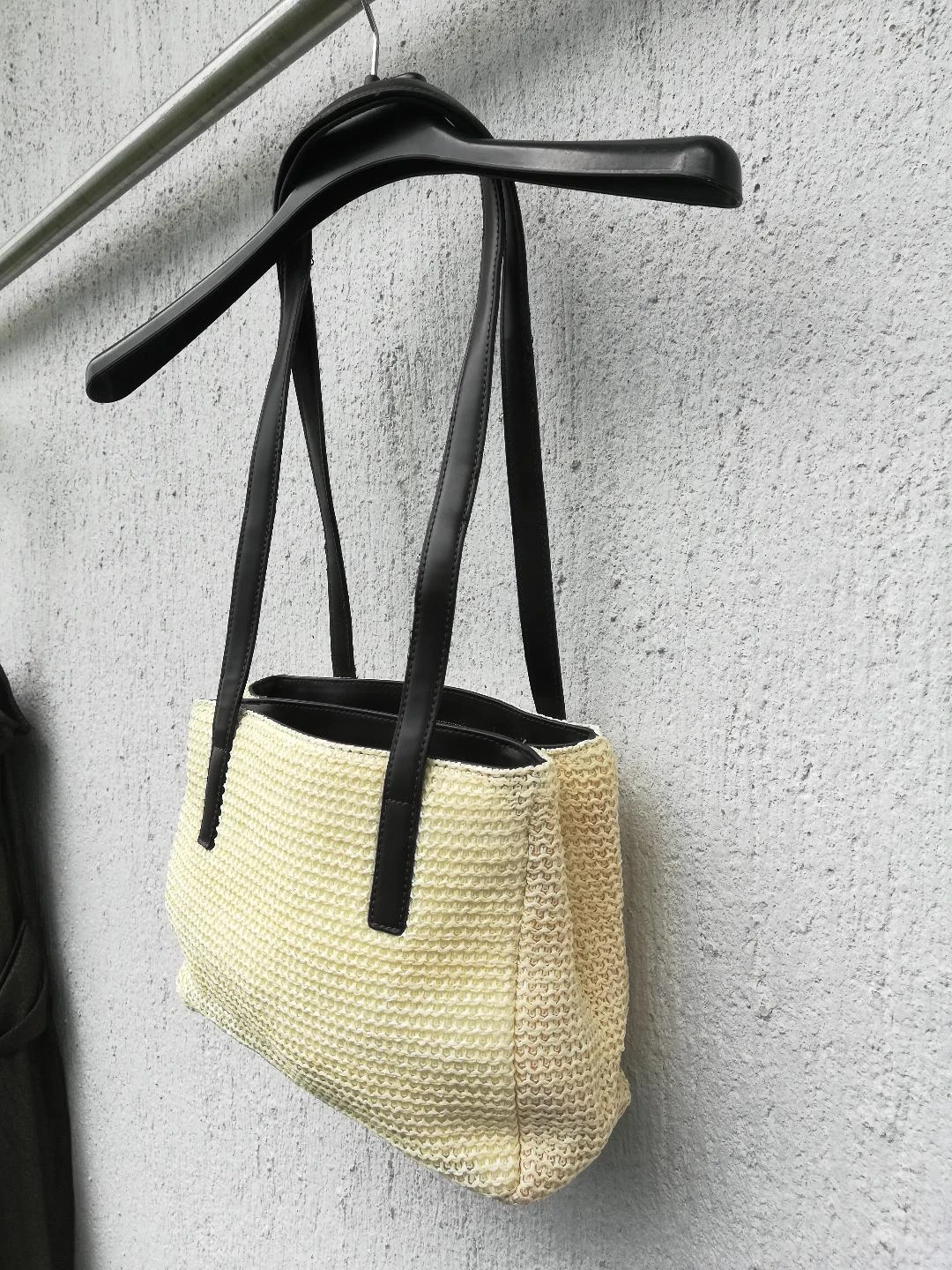 Pequeño bolso bandolera de 2 asas con doble compartimento tipo trenzado, amarillo, paja, nuevo – photo 12